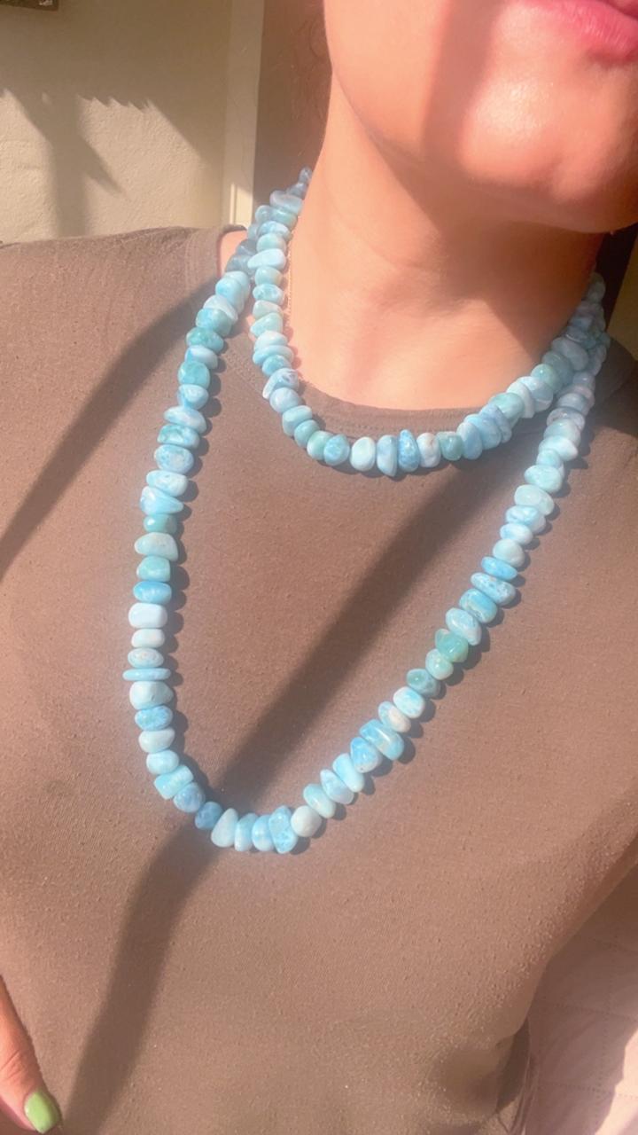 Collar de Larimar Largo de Chips