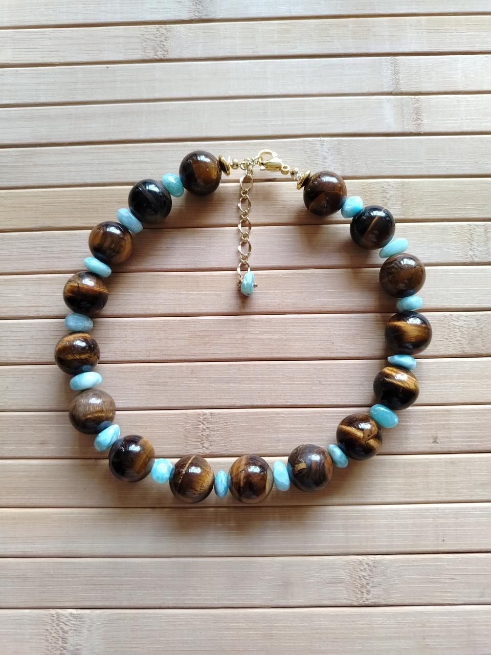 Choker de Ojo de Tigre y Larimar