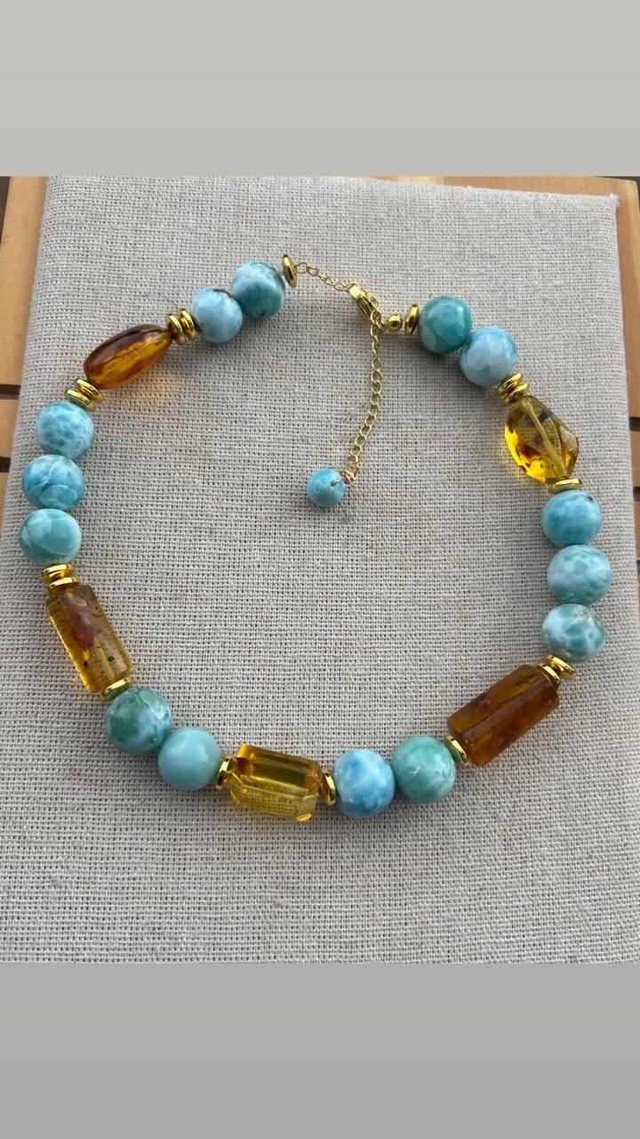 Choker de Ambar y Larimar