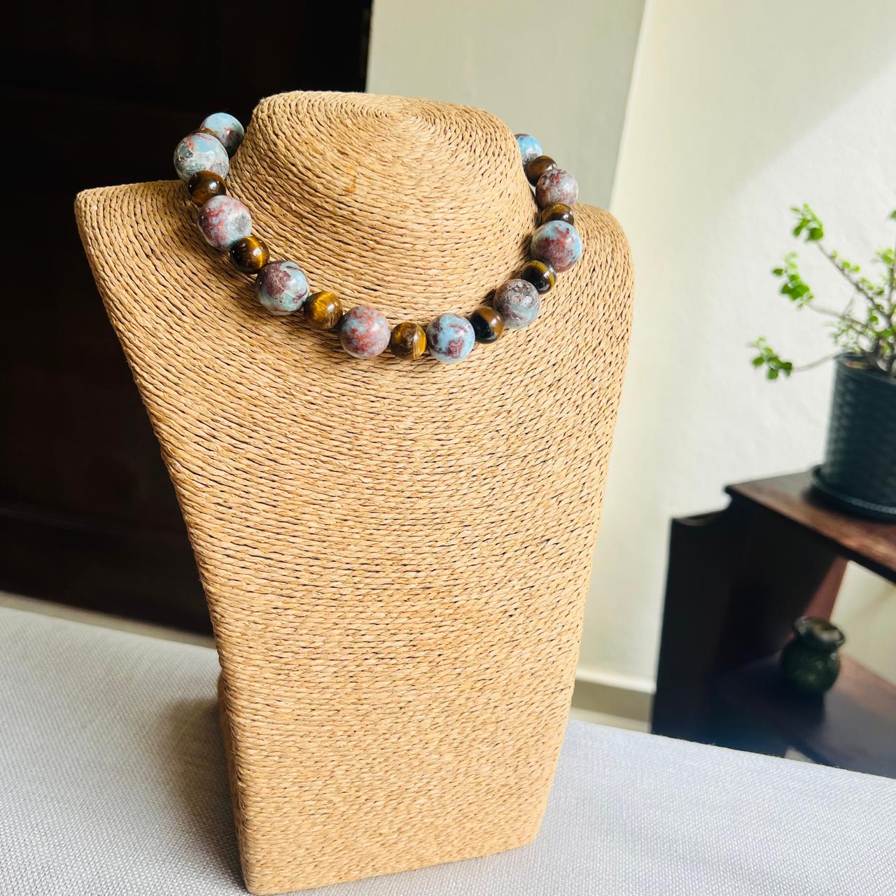 Choker de Ojo de Tigre y Larimar Jaspeado
