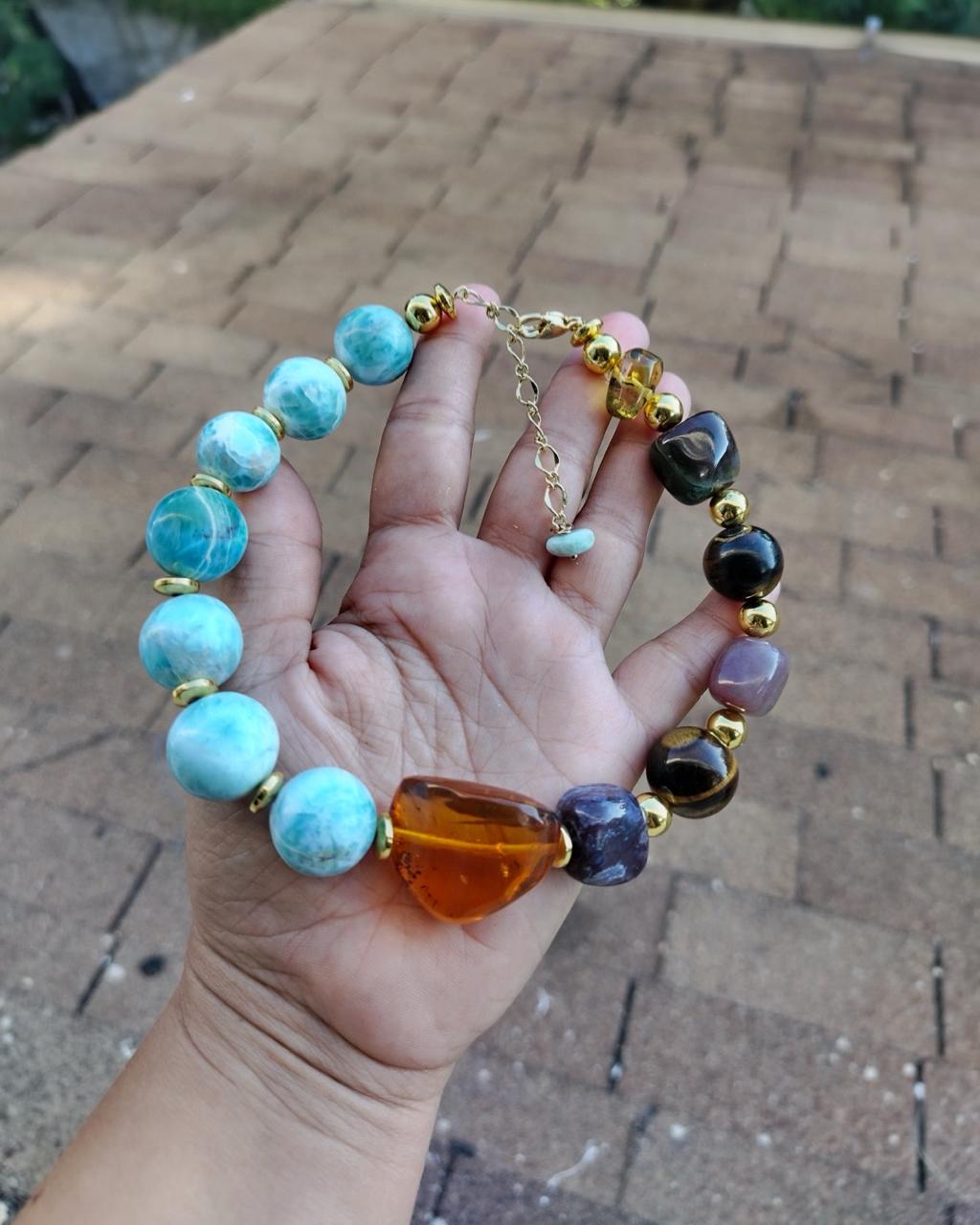 Choker Larimar, Agata y Ojo de Tigre