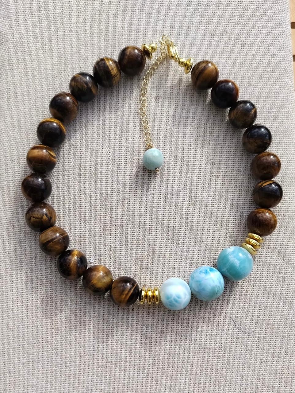 Choker de Ojo de Tigre con Larimar