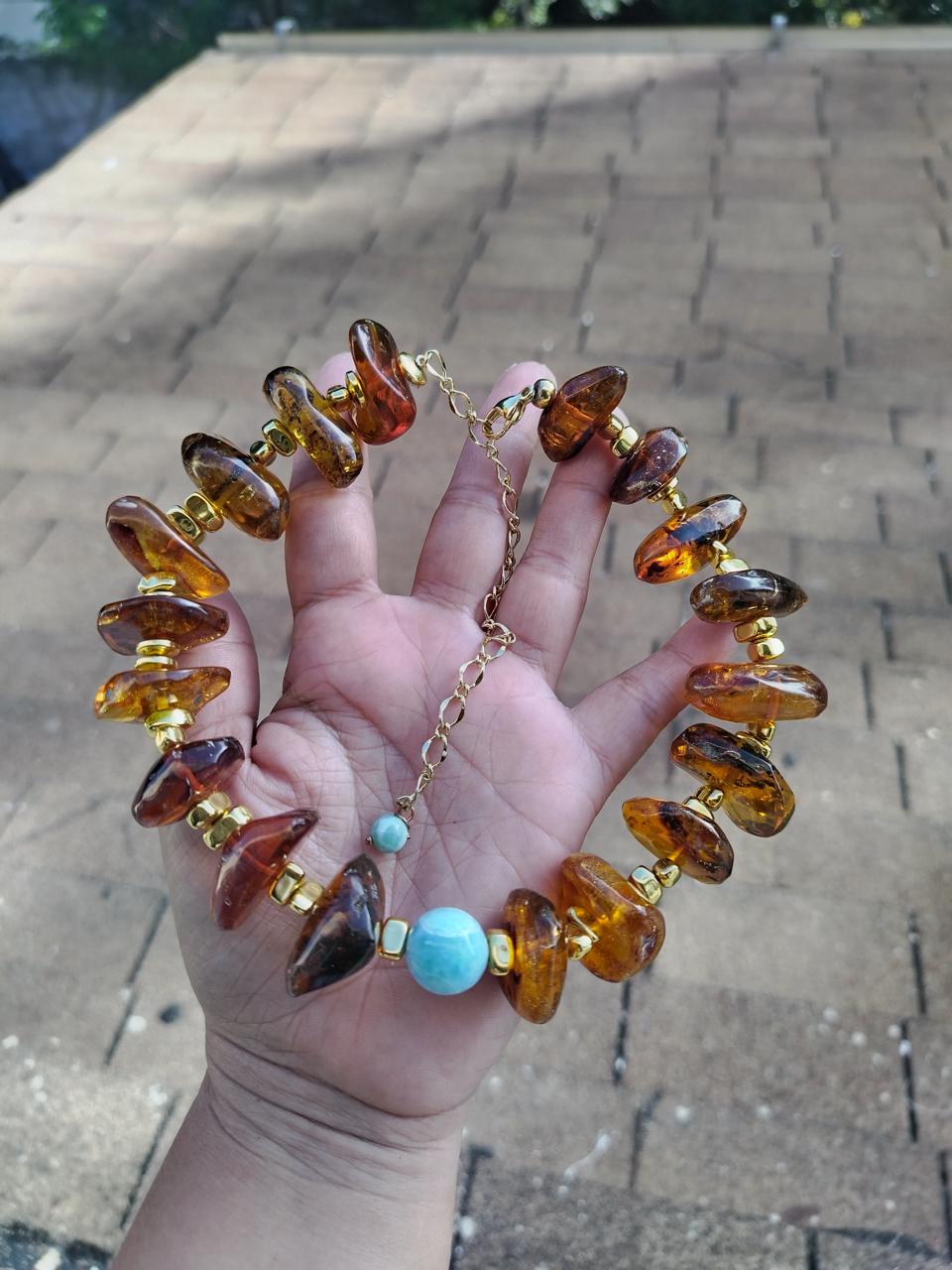 Choker de Ambar y centro de Larimar