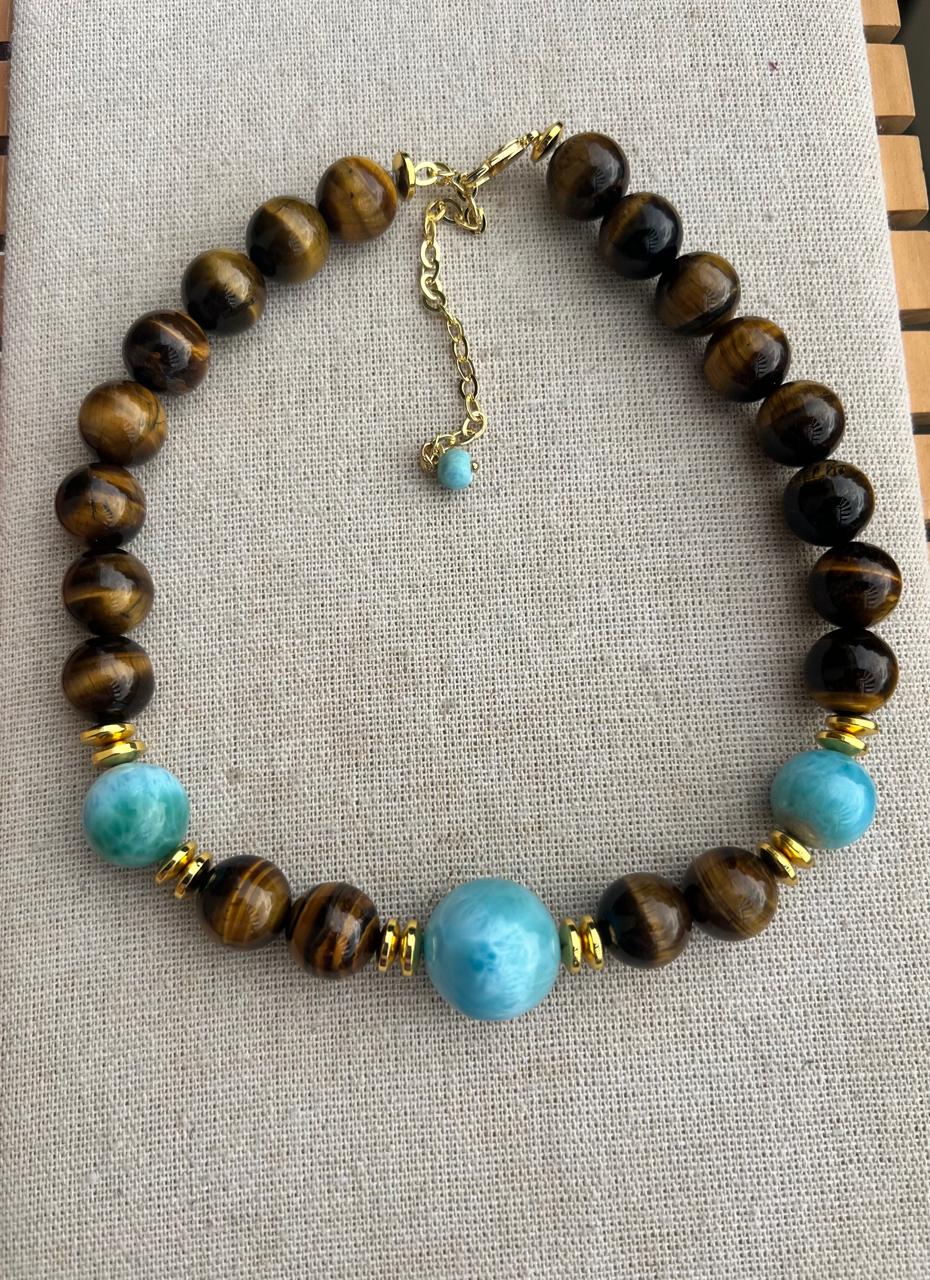 Choker de Ojo de Tigre y Larimar