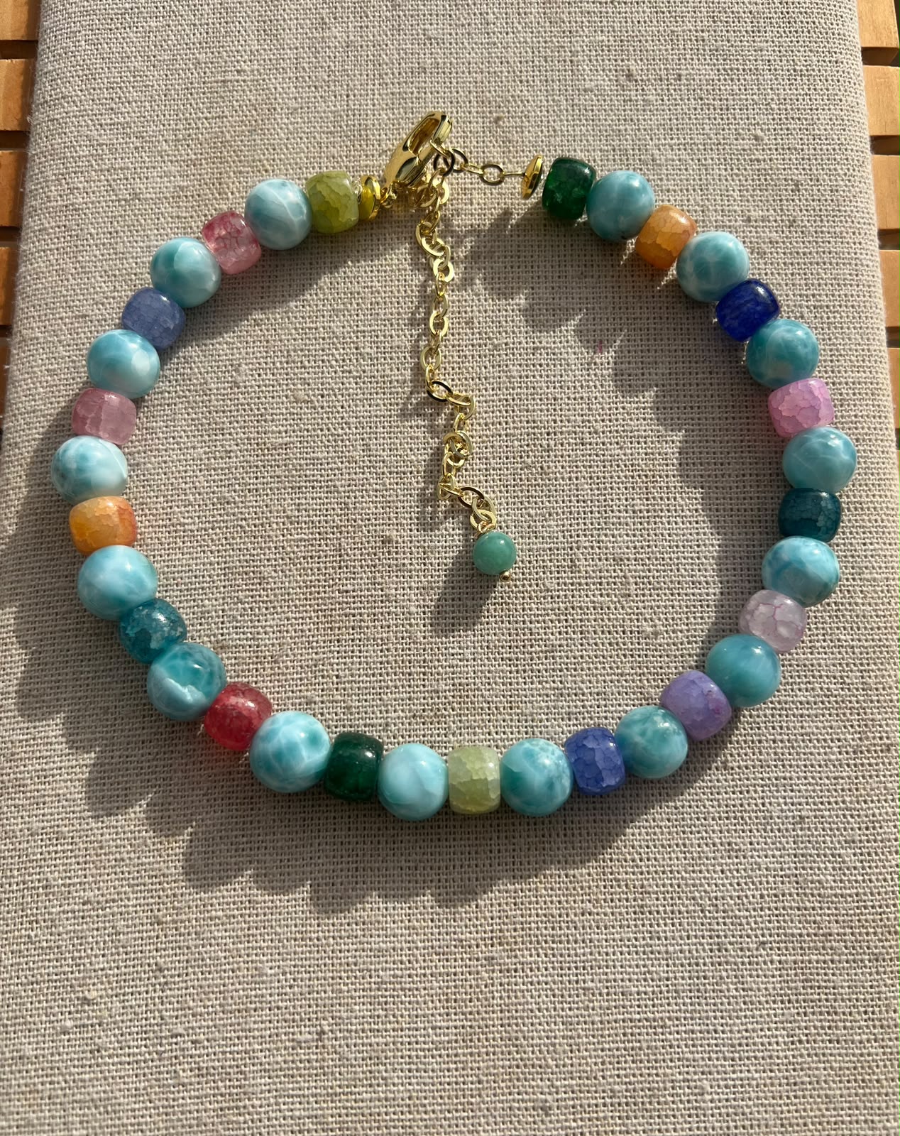 Choker de Bolas de Larimar y Cuarzos