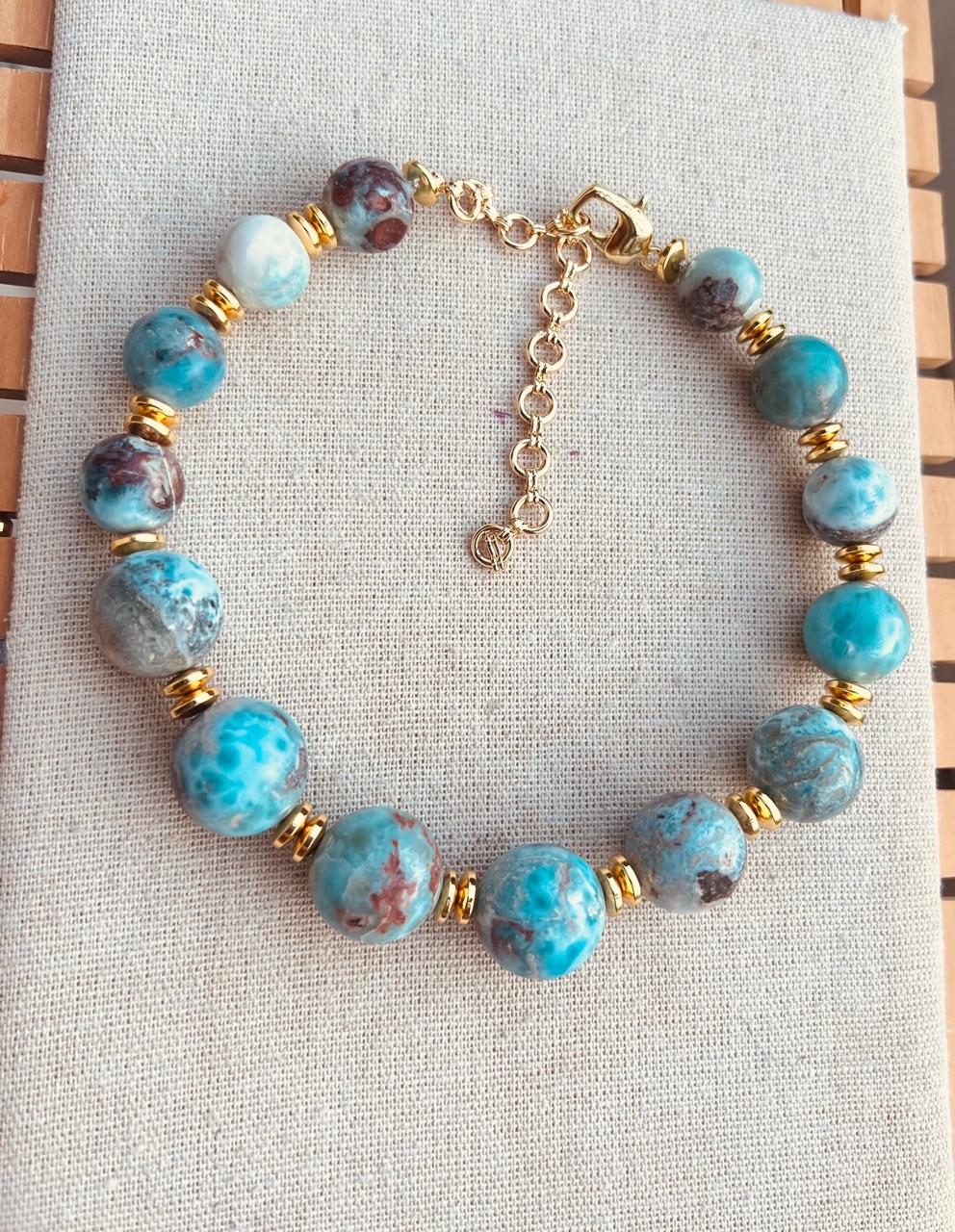 Choker de Bolas de Larimar Jaspiado con separadores
