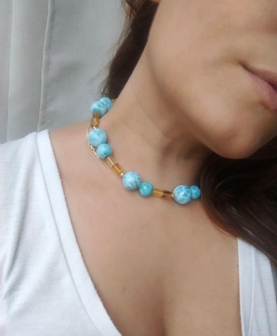 Choker de Ambar y Larimar
