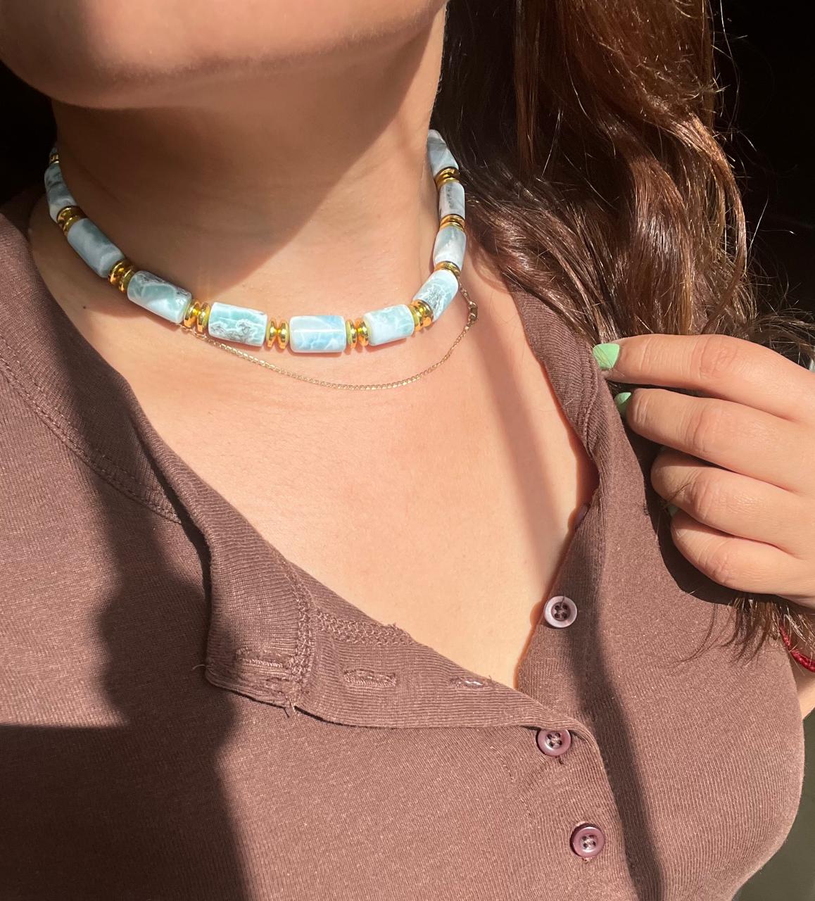 Choker de Cilindros de Larimar