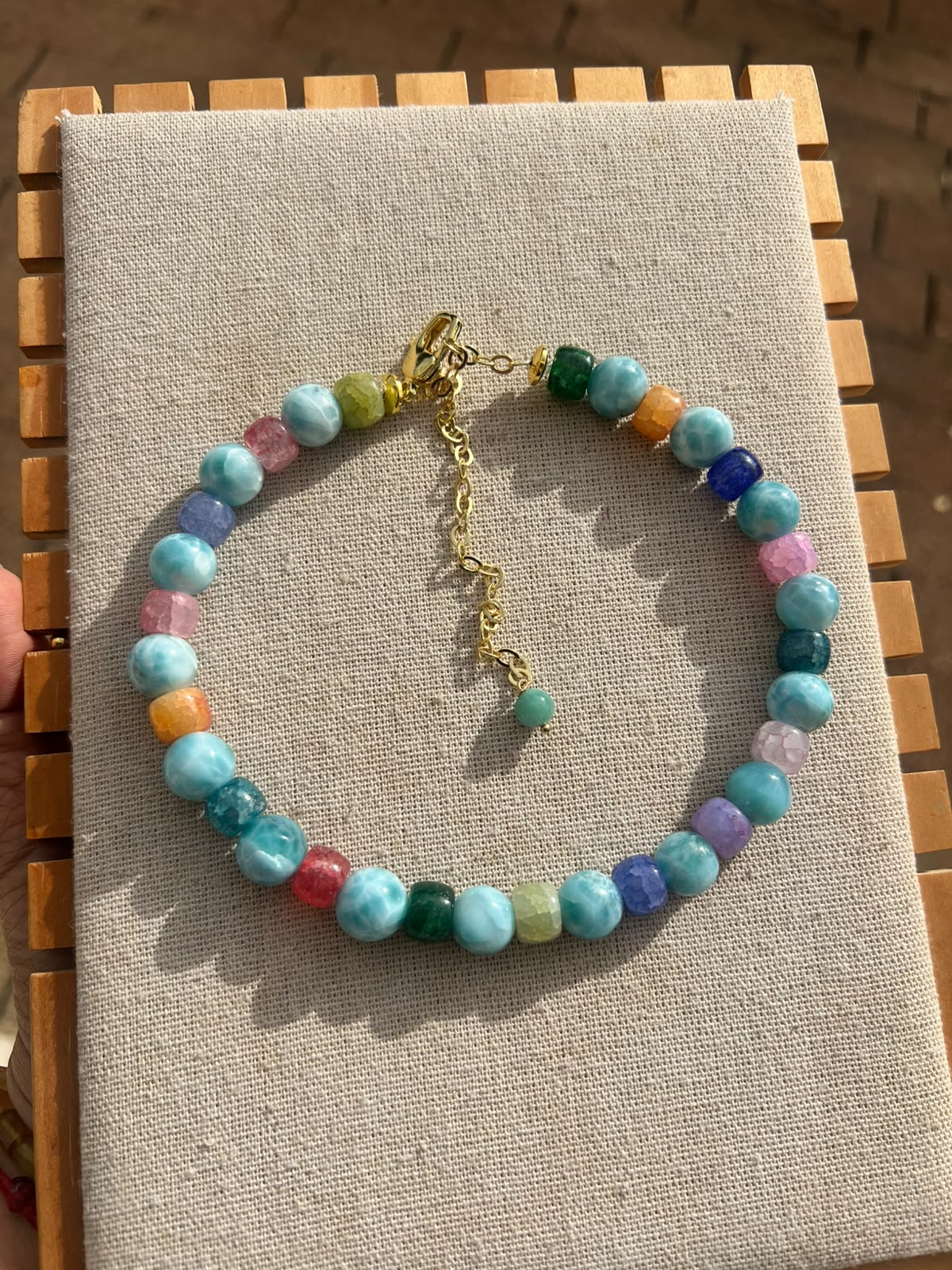 Choker de Bolas de Larimar y Cuarzos